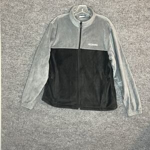Columbia Mens Fleece Zip Up Jacket Size Large Pockets Outdoor Black Gray Casual